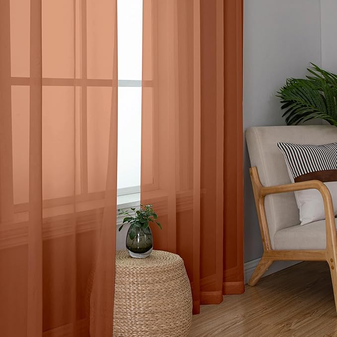 Chyhomenyc Burnt Orange Sheer Curtains 84 Inch Length 2 Panels, Light Filtering - Image 4