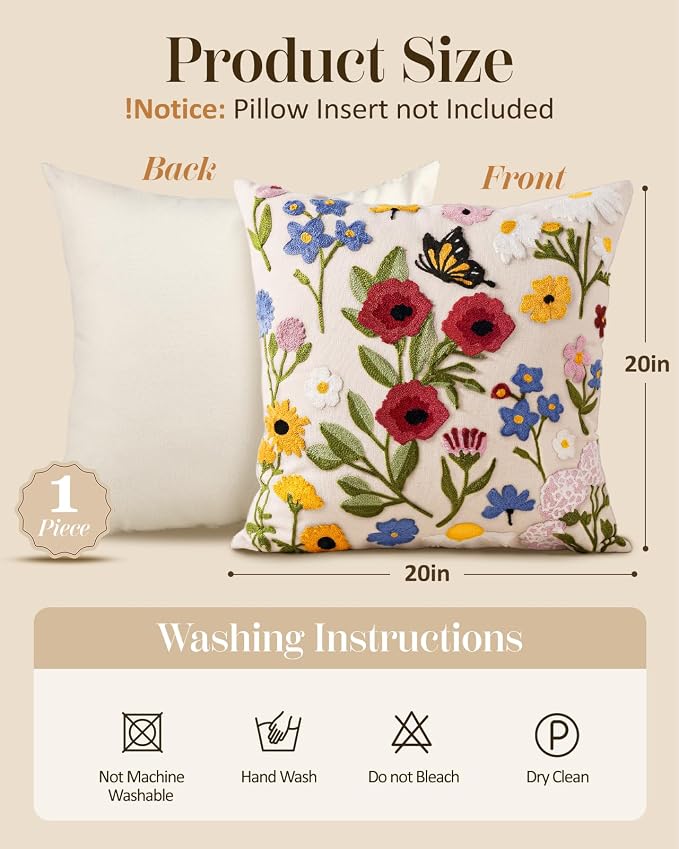 Embroidered Throw Pillow Cover 20x20 Inch - Image 4