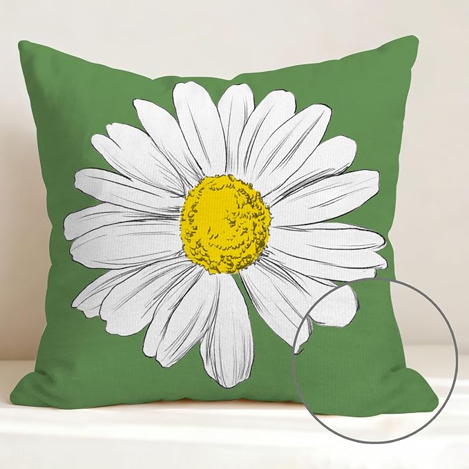 Hexagram Spring Summer Pillow Covers 18x18 Set of 4, Outdoor Floral Daisy - Image 3