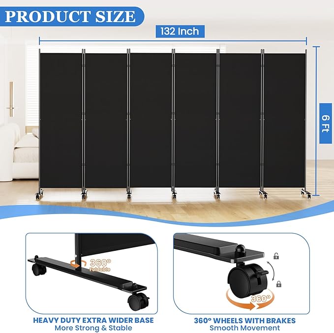 SUNALLY Room Divider 6FT Folding Privacy Screens - Image 2
