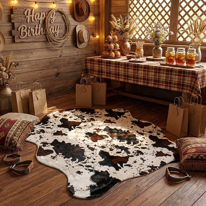MustMat Cute Cow Print Rugs 4'7''×5'3'' Western Cowboy Decor Faux Cow Hide Rug - Image 6