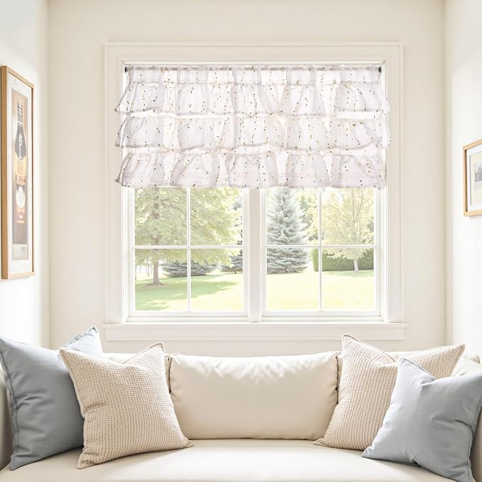 jinchan Ruffled Valance for Windows 18 Inch Mini Pom-Pom Voile Valance Curtains - Image 5