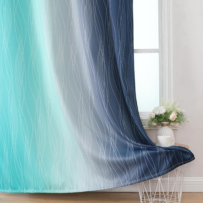 Estelar Textiler Navy Blue and Teal Ombre Blackout Curtains 90 Inches Long 2 - Image 6