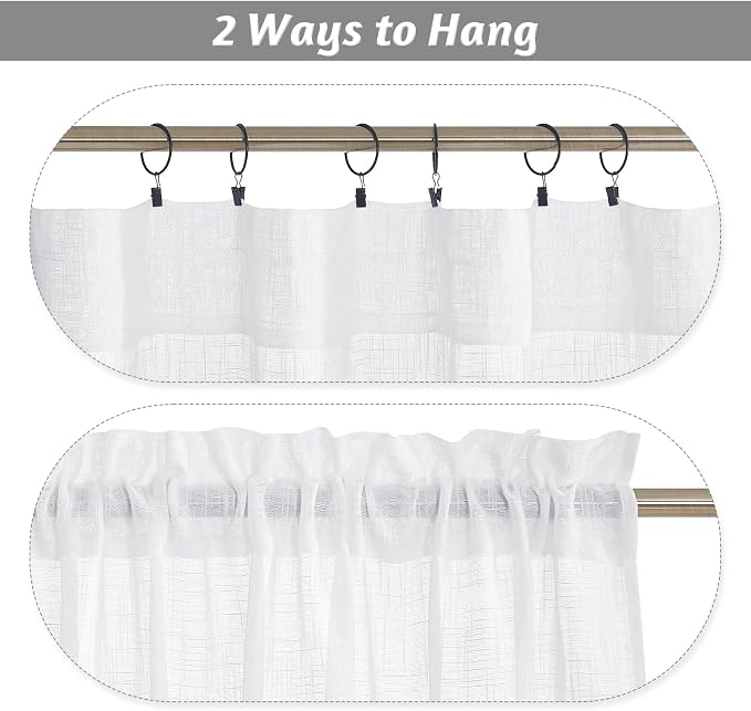 RYB HOME Bathroom Curtains Over Sink 36 inches Length, Linen Blend Semi Sheer - Image 5