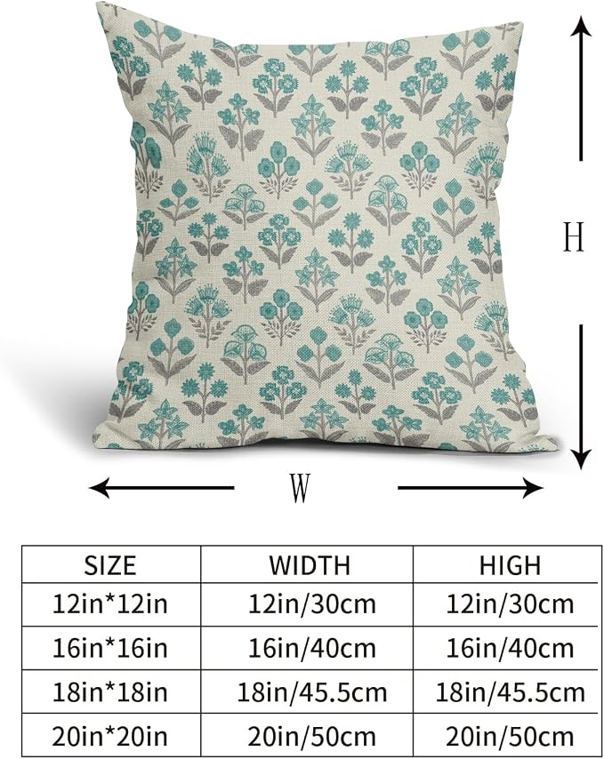 Teal Grey Gray Floral Pillow Covers 24x24 Inch Set of 2, Vintage Flower Block - Image 5