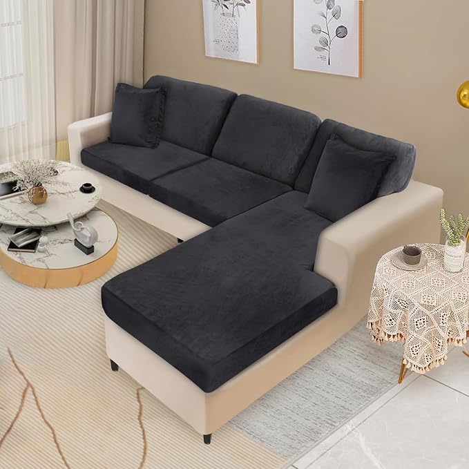 NAISI Sectional Couch Covers 6 Pieces Velvet Couch Cushion Covers L Shape Soft - Image 2