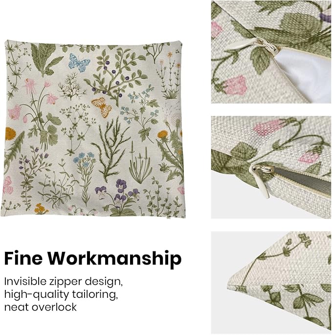 AEIOAE Spring Pillow Covers 18x18 Inch Set of 2, Sage Green Wild Flower Plant - Image 6