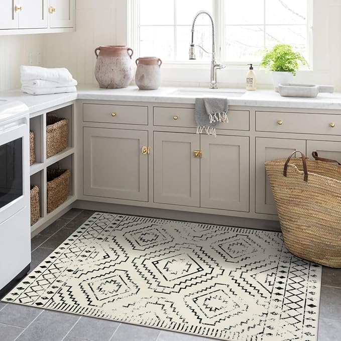 Wonnitar Moroccan 3x5 Area Rug, Washable White Non-Slip Entry Rug, Farmhouse - Image 4