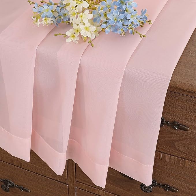 Blush Pink Valances for Windows 14 inch Length 2 Panels, Small Voile Sheer - Image 6