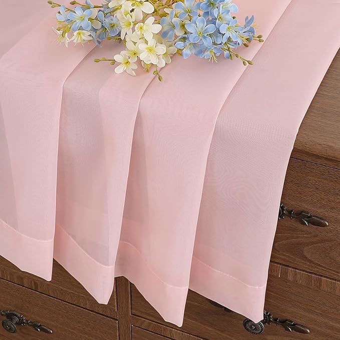 Blush Pink Sheer Curtains Tier 30 Inches Length 2 Panels, Light Filtering - Image 6