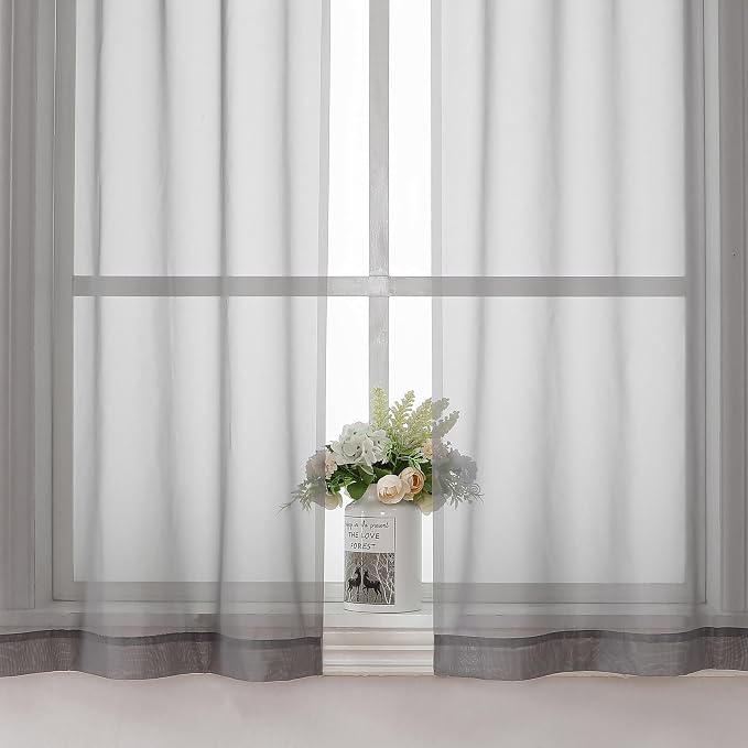 Aiyufeng Grey Sheer Curtains for Bedroom, Semi Sheer Privacy Curtains & Drapes - Image 4