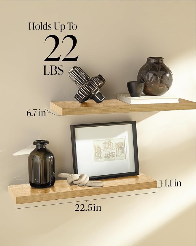 BAYKA Floating Shelves for Wall, 22.5 inches Wall Mounted Rustic Wood Shelves - Image 3