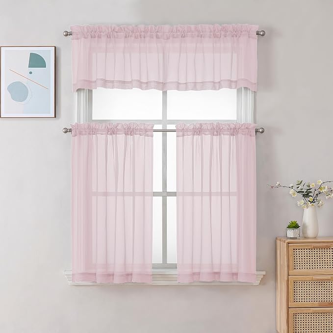 Gwine Blush Pink Sheer Curtain Tiers 24 Inch Length, Light Filtering Voile - Image 2