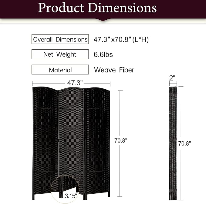 Rose Home Fashion 6 ft Tall Room Divider, Room Dividers and Folding Privacy - Image 3