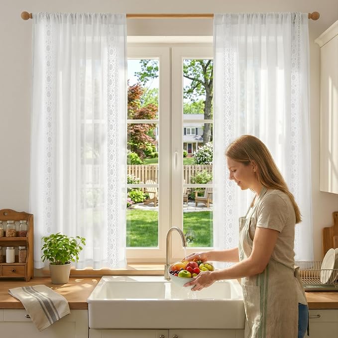 jinchan Weslie Floral White Sheer Curtains - Image 4