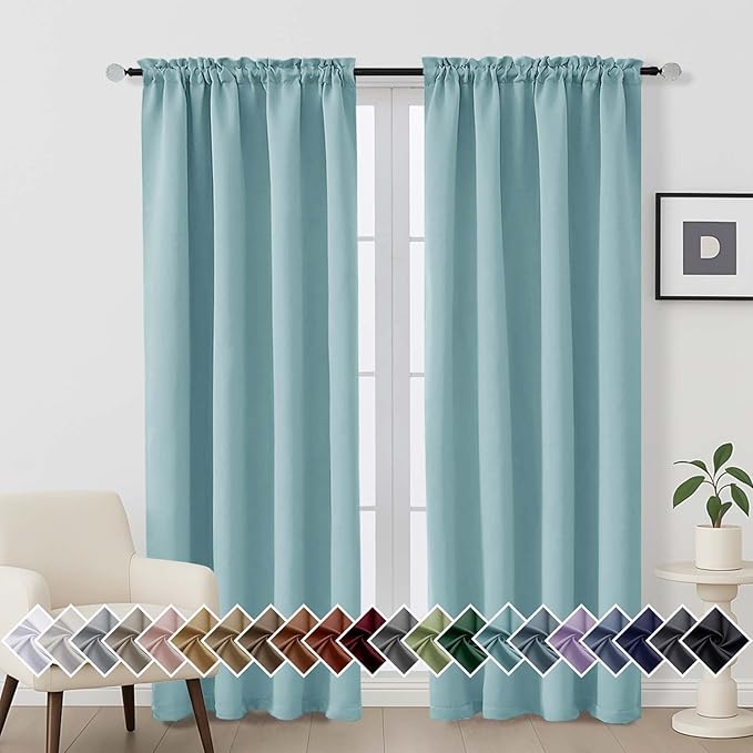 OVZME Aqua Blackout Curtains for Bedroom 72 Inch Length 2 Panels Set, Thermal by OVZME