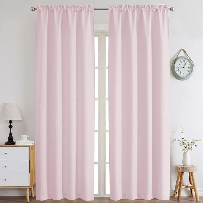 Chyhomenyc Bennet Blush Pink Curtains 96 Inches Long 2 Panels, Faux Linen by Chyhomenyc
