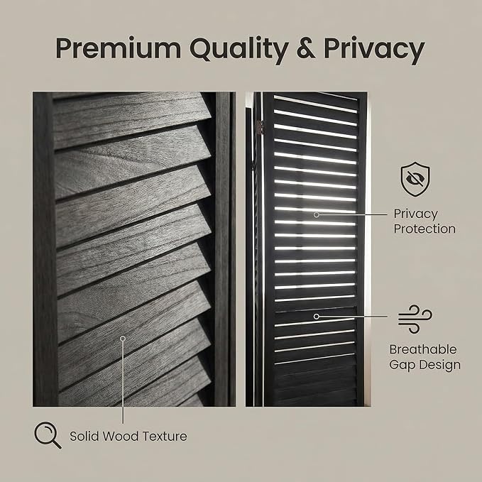 Bluecat 6 Panel Room Divider, Freestanding Solid Wood Partition Wall - Image 4