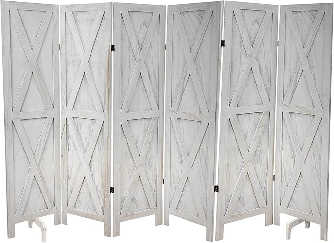 Premium Home 6-Panel Room Divider – Rustic White Barn Door, X Pattern Folding by PremiumHomeDecor