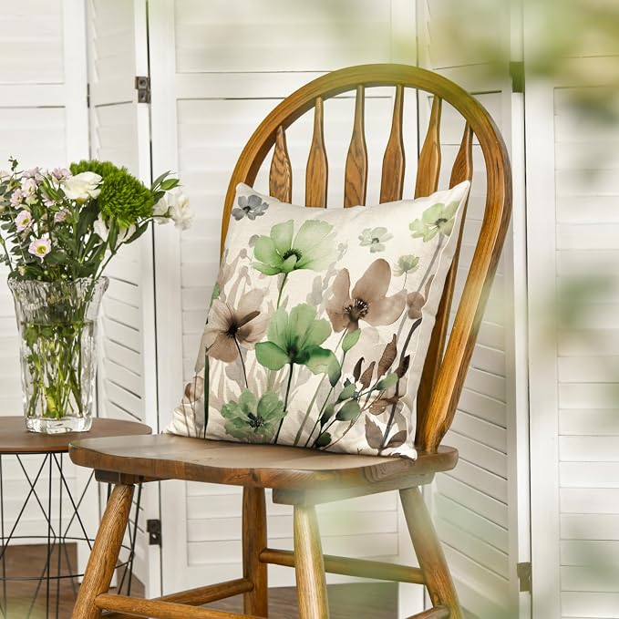 AVOIN colorlife Poppy Flowers Chinoiserie Spring Throw Pillow Cover, 18 x 18 - Image 3