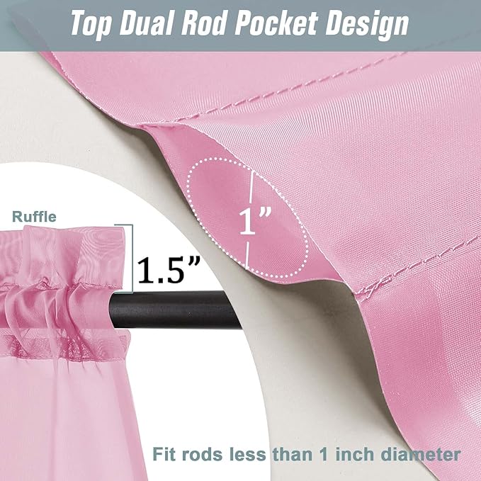 Light Pink Sheer Curtains for Window 72 inches Long 2 Panels Set, Soft Airy - Image 3