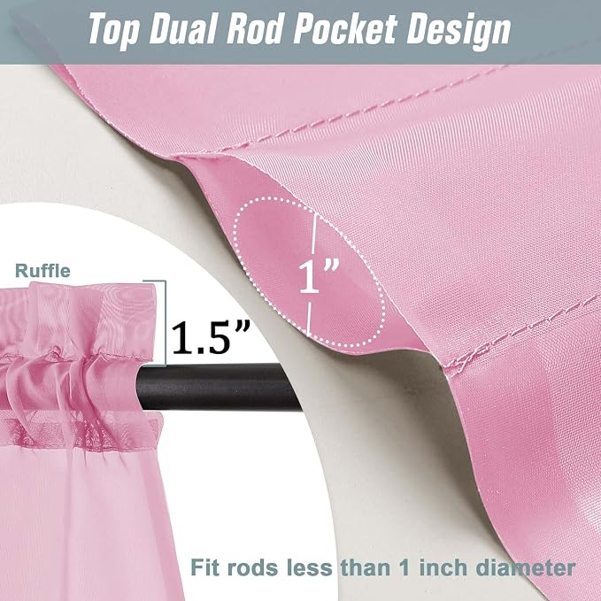 Light Pink Sheer Curtains 63 Inch Length 2 Panels, Voile Sheer Curtain - Image 3