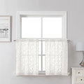 Lecloud Leia Ivory Sheer Kitchen Curtains 24 Inch Length 2 Pcs, Jacquard Leaf by Lecloud
