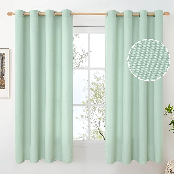 BGment Light Green Linen Curtains 63 Inch Length 2 Panels Set No See Through by BGment