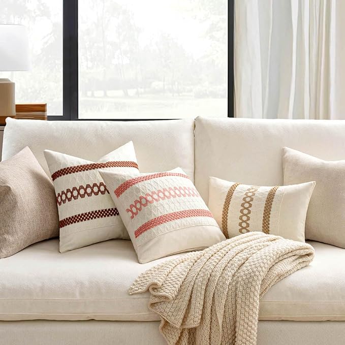 MIULEE Set of 2 Neutral Boho Decorative Pillow Covers 20x20 Inch Farmhouse - Image 2