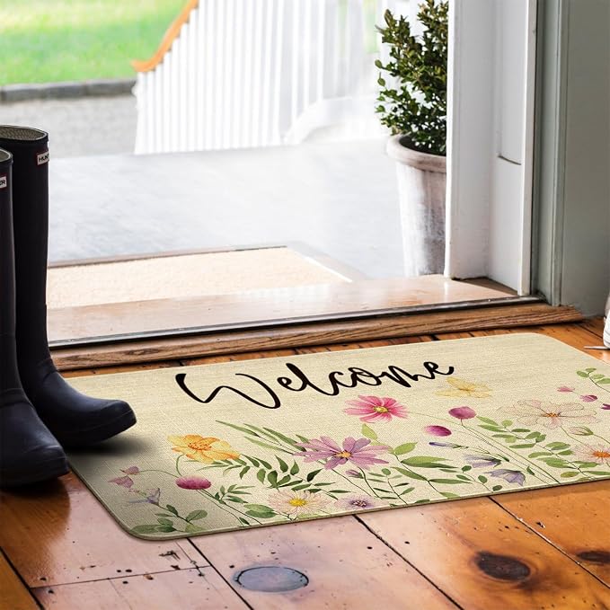 Spring Summer Door Mat, Flower Floral Butterfly Indoor Outdoor Non-Slip Doormat - Image 5