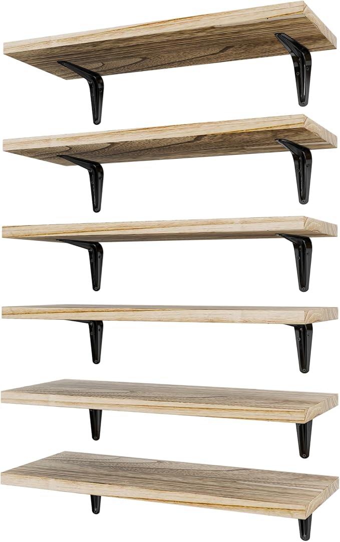 SKYSEN Floating Shelves for Wall Set of 6, 15.7in Wood Wall Shelf for Decor by skysen