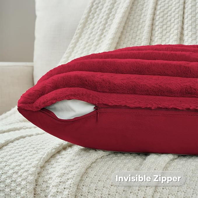 FUTEI Retro Red Decorative Throw Pillow Covers Set of 2, 18x18 Inch Soft Fluffy - Image 3