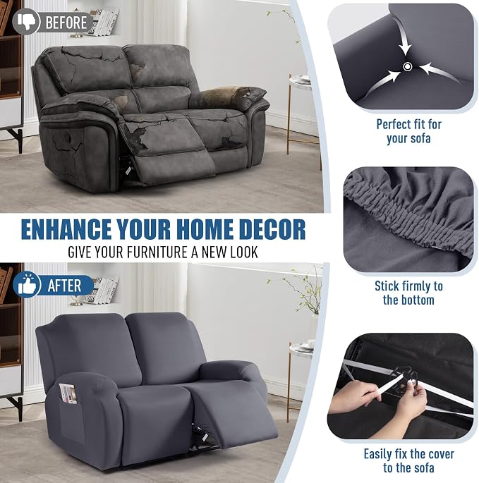 TAOCOCO Recliner Loveseat Slipcover, 2 Pieces Polyester Fabric Stretch Sofa - Image 5