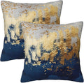 Navy Blue and Gold Pillow Covers 18 x 18 inch Set of 2 Decorative Cushion by Unknown