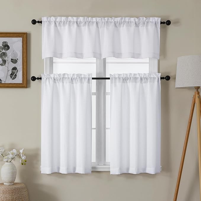 Chyhomenyc White Faux Linen Slub Textured Semi Sheer Small Window Kitchen - Image 5