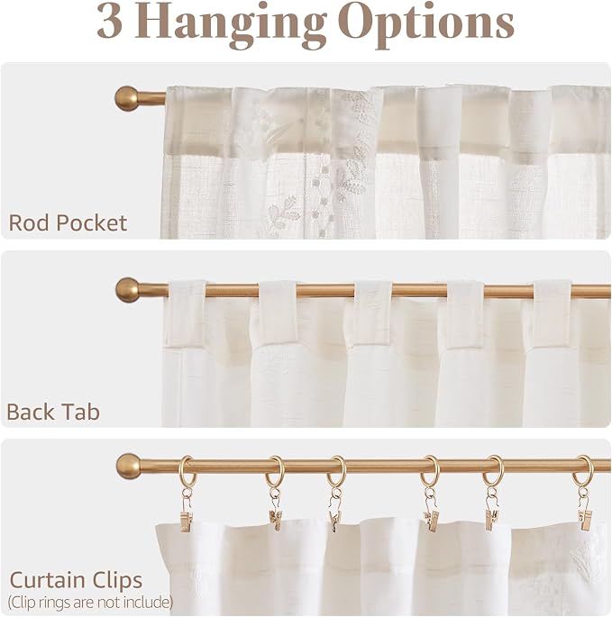 jinchan Belrose Linen Floral Cafe Curtains 54 Inch Length Embroidered Farmhouse - Image 7
