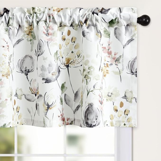 Leeva Modern Kitchen Valances for Windows, Watercolor Flower Print Window by Leeva