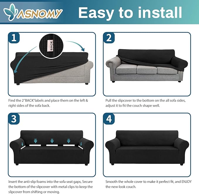 Asnomy Couch Covers for 3 Cushion Couch Stretch Sofa Covers Slipcovers - Image 7