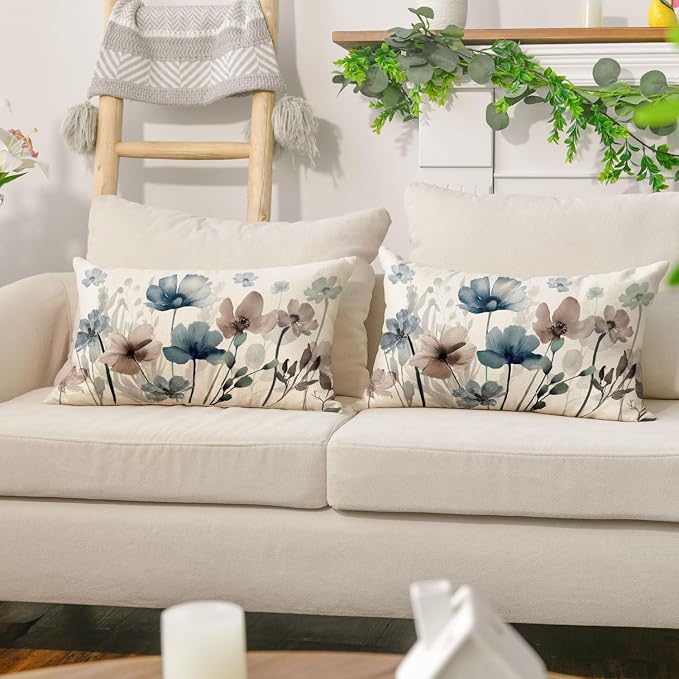 AVOIN colorlife Poppy Flowers Chinoiserie Throw Pillow Covers, 12 x 20 Inch - Image 5