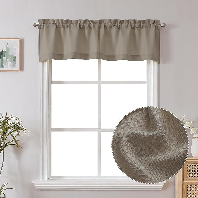 Chyhomenyc Stone Beige Valance for Windows, Faux Linen Slub Textured Semi Sheer by Chyhomenyc