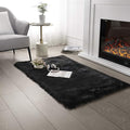 SERISSA Ultra Soft Faux Fur Area Rug Black Fluffy Rug Plush Chair Cover Seat by SERISSAHomeDecorCollection