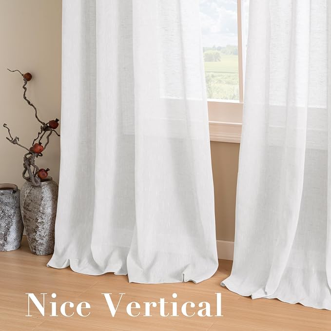 H.VERSAILTEX White Natural Linen Curtain Panels Energy Efficient Semi - Image 7