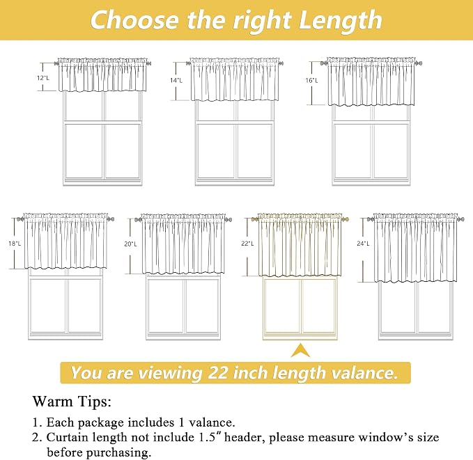 OWENIE White Valances for Windows 1 Pcs 22 Inch Length, Light Filtering - Image 3