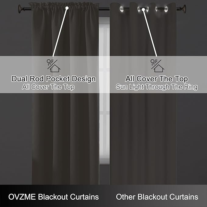 OVZME Stone Blackout Curtains 84 Inches Long 2 Panels Set, Solid Thermal - Image 6