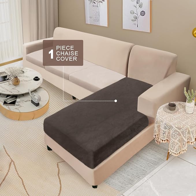 NAISI Sectional Couch Cover 1 Piece Velvet Separate Chaise Lounge Cover Soft - Image 2