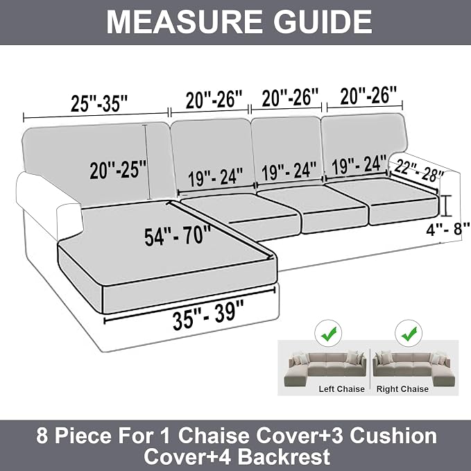 NAISI Sectional Couch Covers 8 Pieces Velvet Couch Cushion Covers L Shape Soft - Image 4
