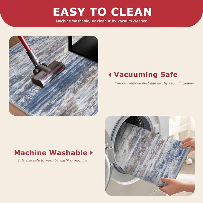 KOZYFLY Modern Abstract Washable Runner Rug 2.6x20 Hallway Runners Non-Slip - Image 6