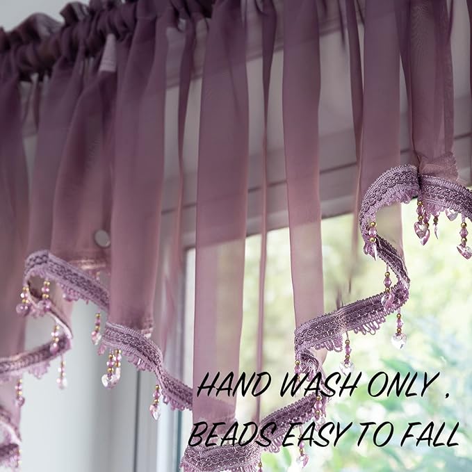 Beaded Sheer Valance Curtains for Living Room, Rod Pocket Farmhouse Window - Image 5