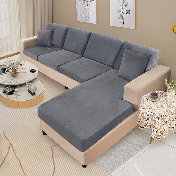 NAISI Sectional Couch Covers 8 Pieces Velvet Couch Cushion Covers L Shape Soft - Image 2