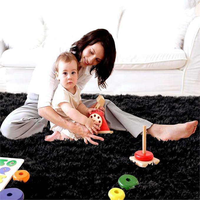 Black Area Rug for Living Room: 5x8 Black Fluffy Area Rugs for Bedroom-Shag - Image 5